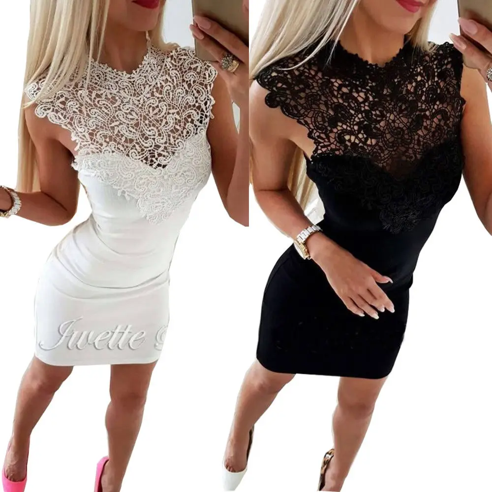 

New Brand Women Sexy Lace Bandage Bodycon Slim Dress Clubwear Evening Party Sleeveless Sheath Short Dress S-XXL