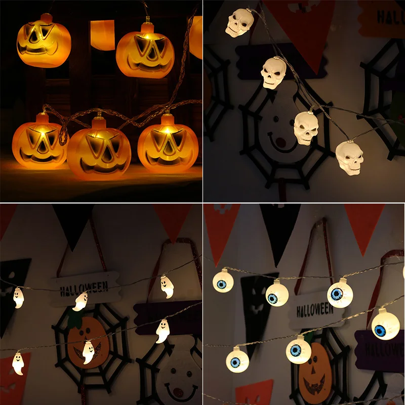 

Woodpow Halloween String Lights Battery Powered Pumpkin/Ghost/Eyeball/Skull 10 LED Fairy Lights Halloween Holiday Party Decor