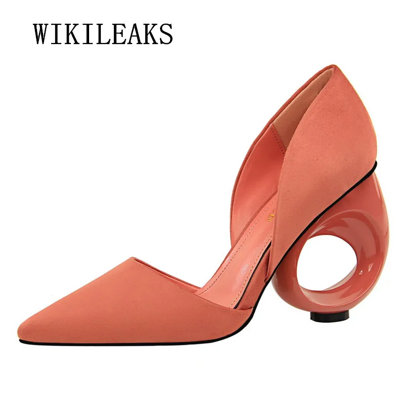 

2019 sexy wedding shoes woman suede extreme high heels pumps sapato feminino circular fretwork heels bigtree shoes zapatos mujer