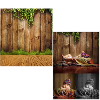 

5*6.5ft Wood Wall Green Leaves Vinyl Backdrops for Photography Newborn Baby Photo Background Digital Printed Custom Photo Props