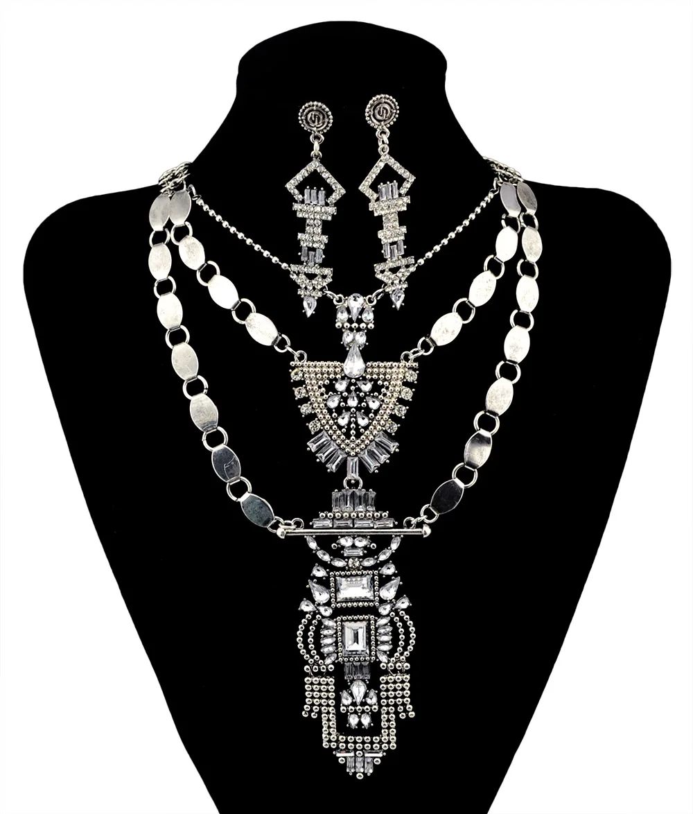 

Idealway Bohemian Geometric Shape Rhinestone Maxi Statement Necklace Earring Sets for Women Gold Silver Color Party Jewelry Set