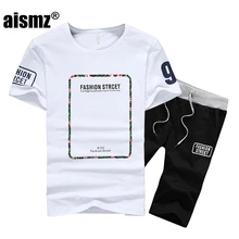 Aismz Для мужчин Спортивные костюмы мужской комплект из двух предметов Лето пиджаки Для мужчин с принтом хлопковая футболка+ шорты комплекты мужской костюм