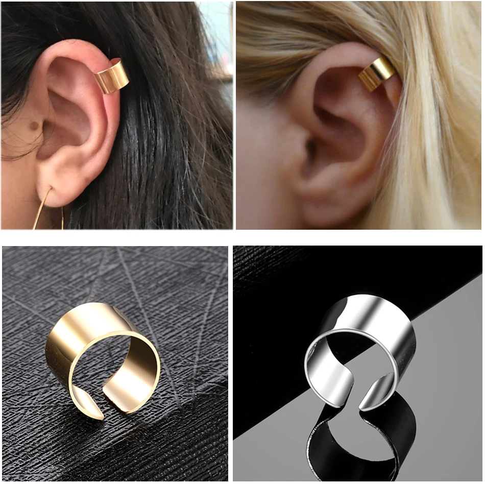 1Pair Fashion Alloy Fake Piercing Personality Non Pierced Ear Cuffs Hip Hop Ear Earrings Jewelry