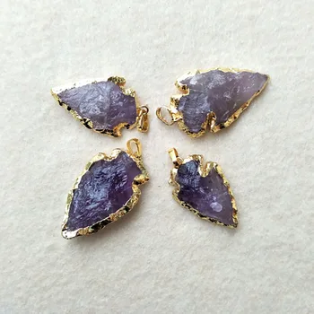 

5pcs Natural Quartz Jewelry Arrow Crystal Pendant,Gold color Rough Arrowheads Charm Bead Jewelry Necklace Making P358