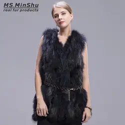 Ms. minshu бренд реального енота Мех животных жилет без рукавов модные женские туфли Мех животных пальто зима толстые Меховая куртка длинный