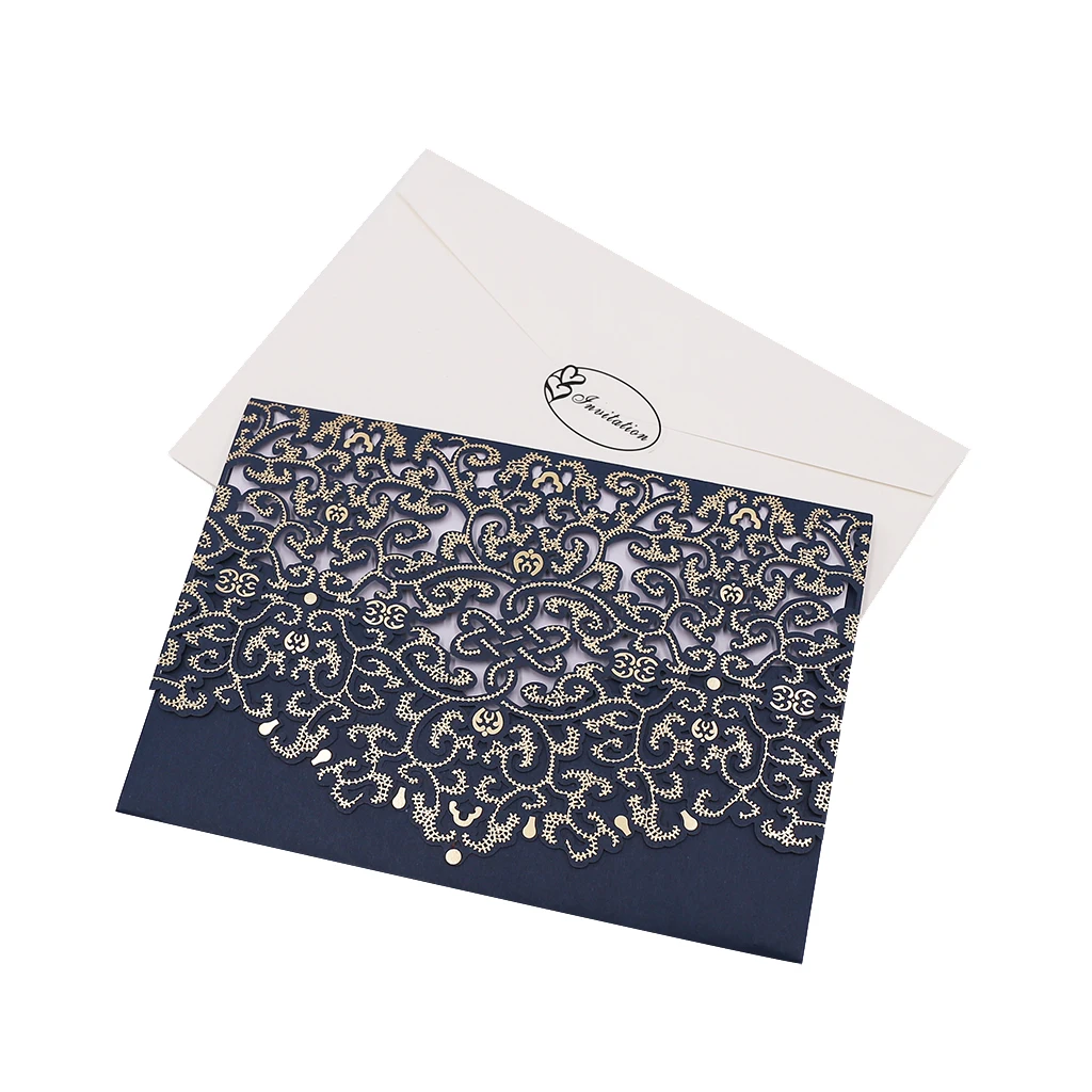 Royal Blue Wedding Party Lace Flower Invitations Cards Greeting Cards for Wedding Table Decoration