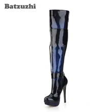 Batzuzhi-модные пикантные женские сапоги до колена синие кожаные высокие сапоги женские пикантные зимние сапоги на платформе с кисточками женские вечерние сапоги