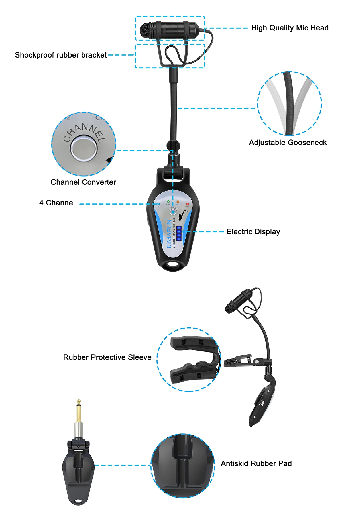 KIMAFUN KM-CX306-3 Профессиональный 2,4G инструмент беспроводной Saxphone микрофон для саксофона туба труба Высокое качество