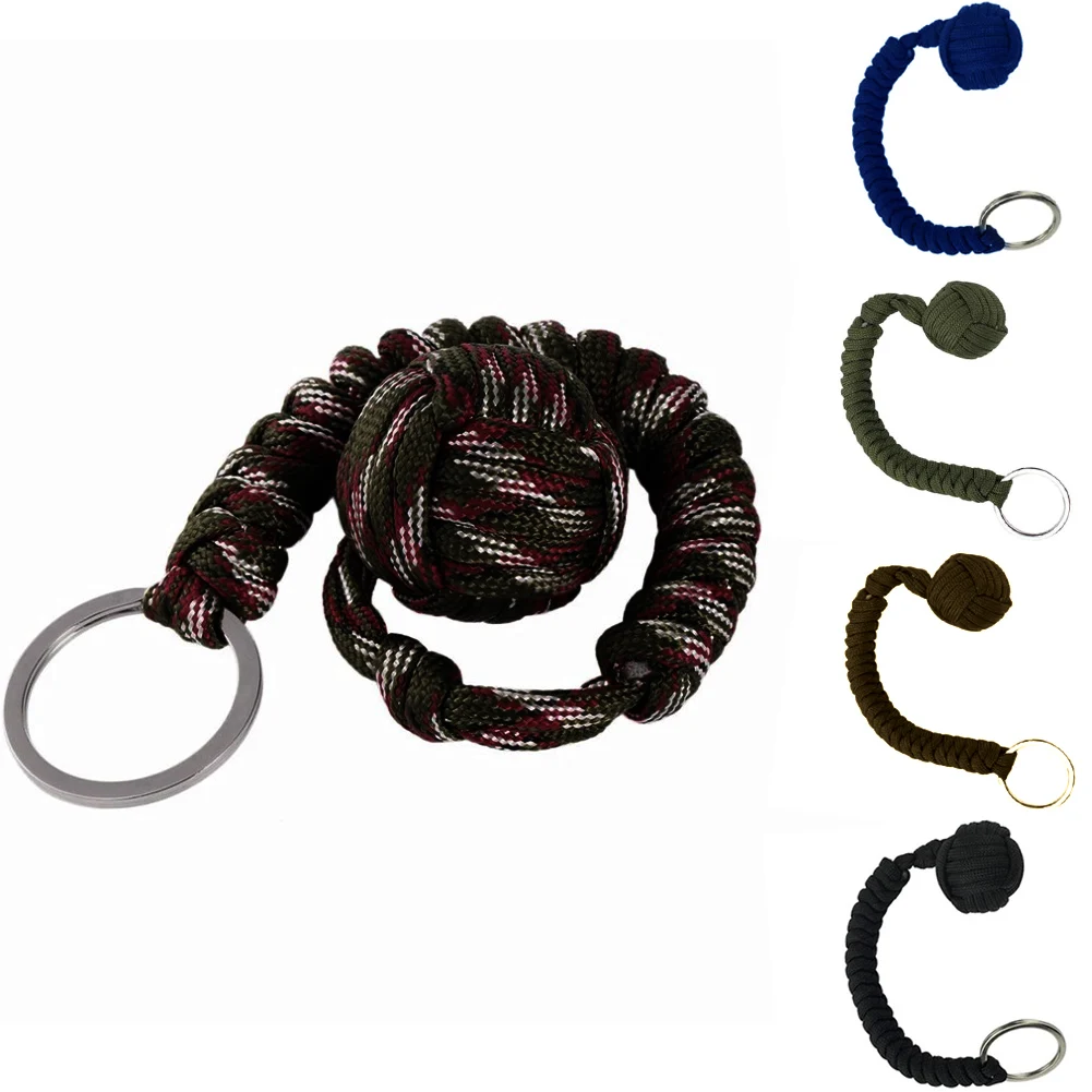 

Broken Windows Outdoor Security Protection Black Monkey Fist Steel Ball For Girl Bearing Self Defense Lanyard Survival Key Chain