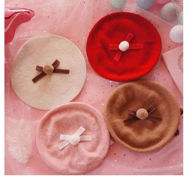 

Lolita Berets Wool Blend Hat Women Girls Bow Knot Cap