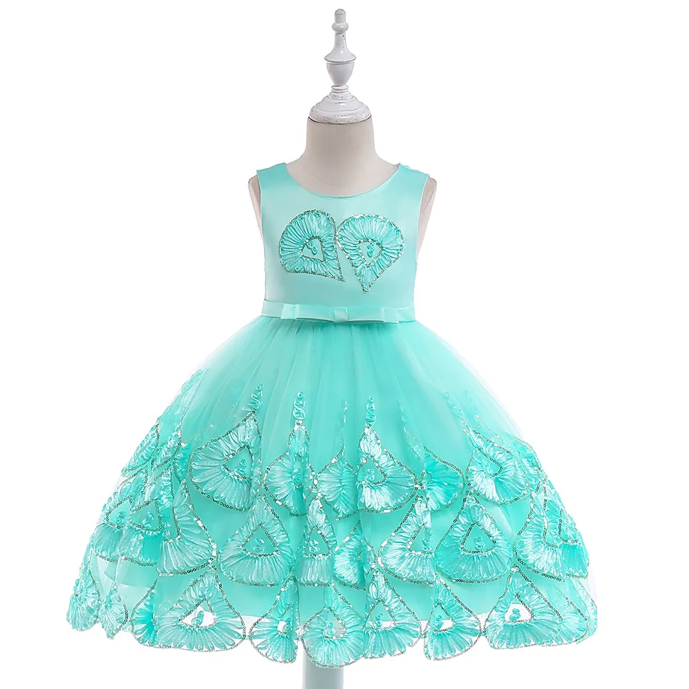 

Retail New Design Girls Embroidery Heart Birthday Dress Girls Wedding Beading Dress With Bow Kids Girl Princess Dresses L5033