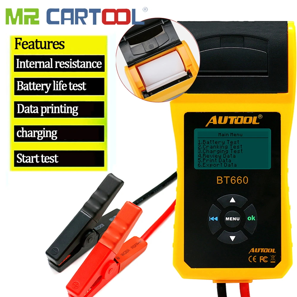

BT-660 Car Battery Test Analyzer 12V/24V Resistance Meter Capacity Voltage Checker Printer Auto Diagnostic-tool PK BT360 BT460