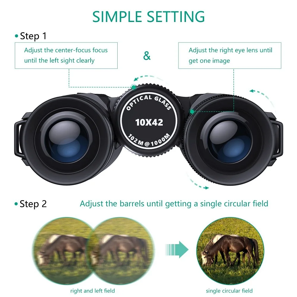 Zoom Telescope 10x42 Compact Binoculars with Low Light Night Vision for Outdoor Bird Watching Travelling Hunting Camping 2018