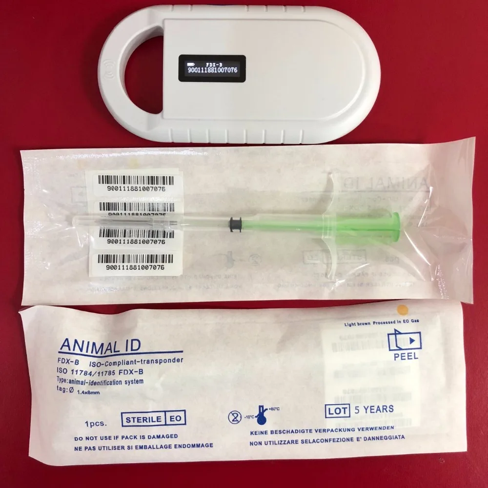 

low frequency RFID Pet Animal microchip scanner 134.2KHz FDX-B Portable Animal Rfid Reader+10pcs 2.12*12mm rfid animal syringe