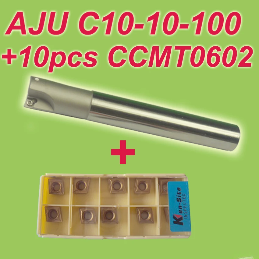 

Free Shiping1pcs AJU C10-10-100 +10pcs CCMT060204 Dia 10mm Insertable Bore Drilling End Mill Cutting Tools Arbor for CCMT060204