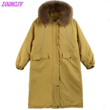 Женские парки больших размеров, зимняя хлопковая куртка с меховым воротником, пальто с капюшоном, женские утепленные парки, свободная длинная куртка с хлопковой подкладкой, H563