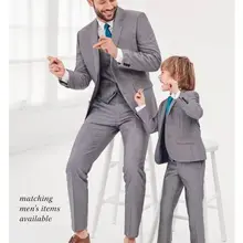 Новейшие Серые подходящие костюмы для папы и сына из 3 предметов, Лучший мужской костюм, наряд шафера, облегающие смокинги для жениха, мужские свадебные костюмы для выпускного