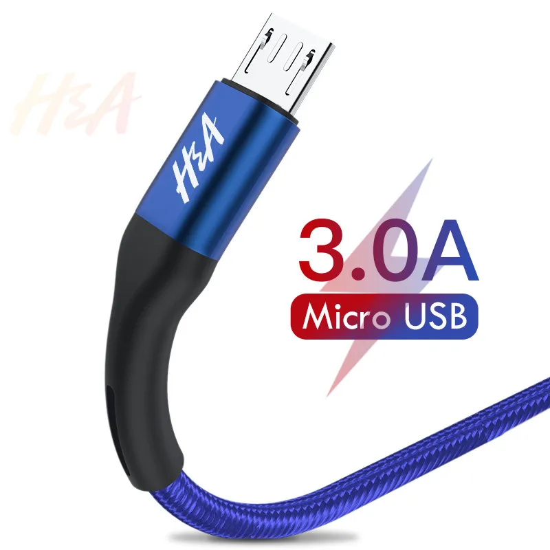 H& A Micro USB кабель 3.0A Быстрая зарядка Microusb кабель зарядного устройства для samsung J4 J5 J6 J7 Xiaomi Redmi Note 5 4 Android Кабели для телефонов