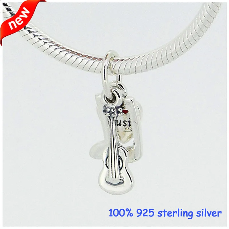 

Fits Pandora Charms Bracelet 925 Sterling Silver Music Trinity Silver Charm with Red Enamel Women DIY Beads for Jewelry Making