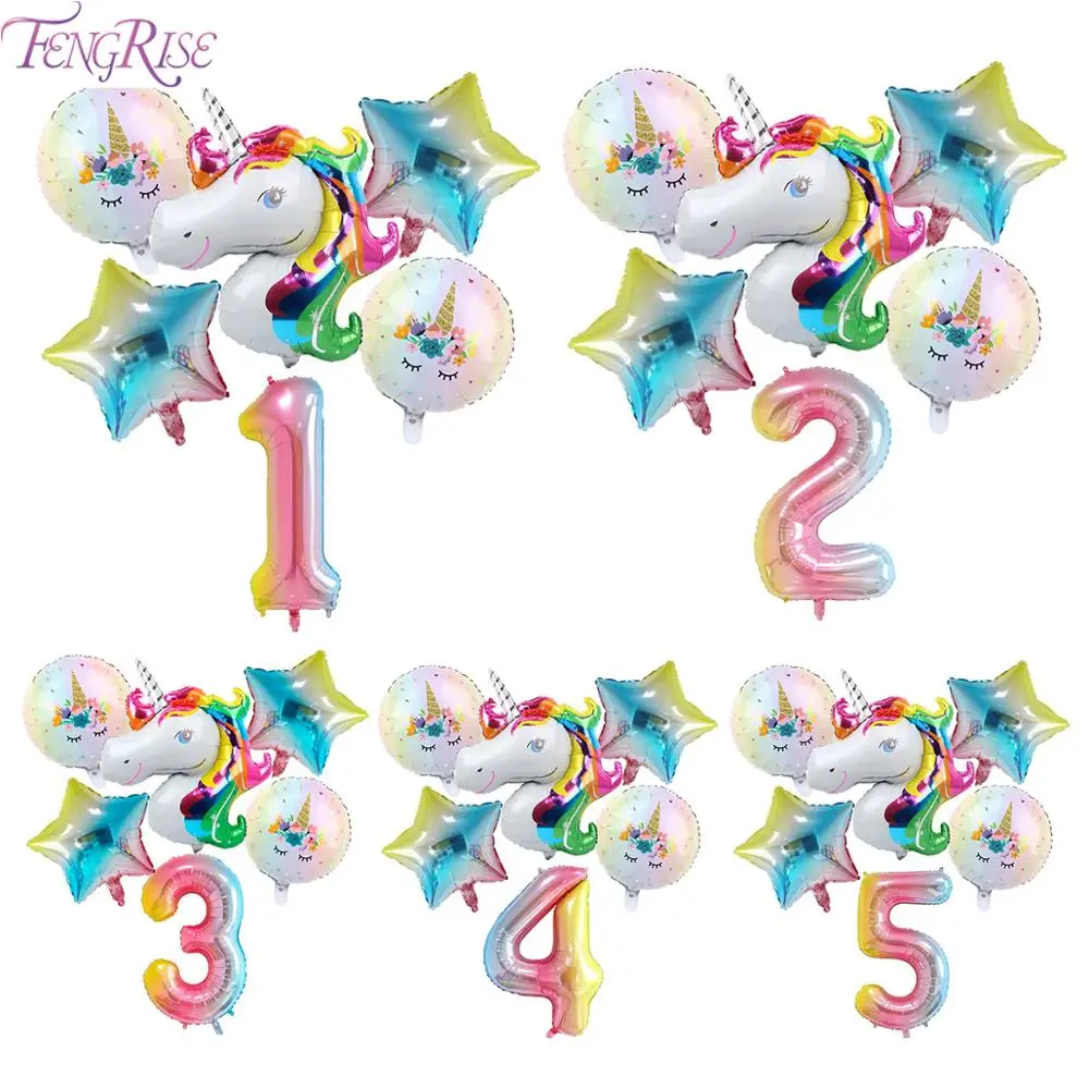 

FENGRISE Rainbow Gradient Unicorn Balloons Figures Balloon 1st Birthday Child 32 Inch Number Baloon Unicorn Party Ballon Baloes