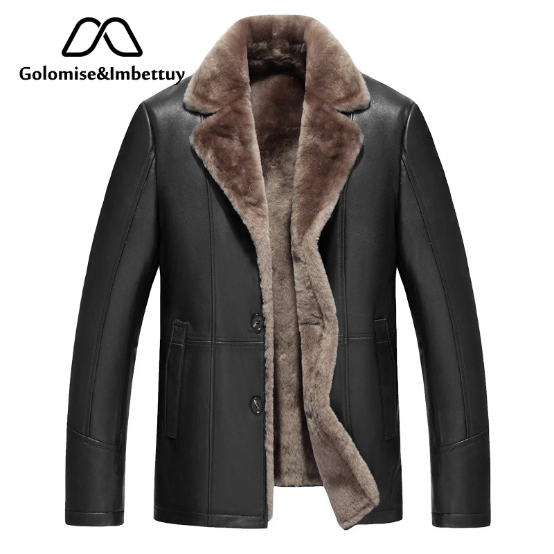 

Golomise&Imbettuy Genuine Sheepskin Leather Jacket Natural Lamb Fur Liner Parka Coat Men Real Leather Shearling Fur Jacket/Coat