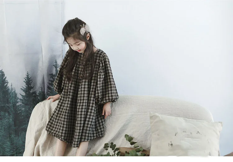 school cotton ruffles plaid princess dress for girls kids clothes autumn 2017 lantern sleeve dress for girl children clothing (2)