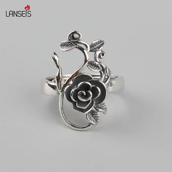

Rose Flower Ring 925 Silver Delicate Petite Gothic, Sterling Silver Rose Floral Gift, 1Pcs 2018 Fashion Gothic Jewelry For Women