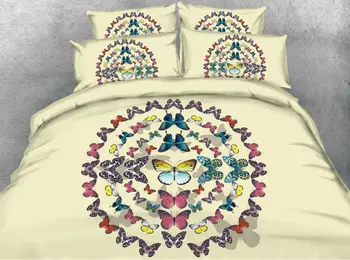 

JF-231 Vintage Style Fabric with Ring shape Butterflies print 4pcs 3D bed linen