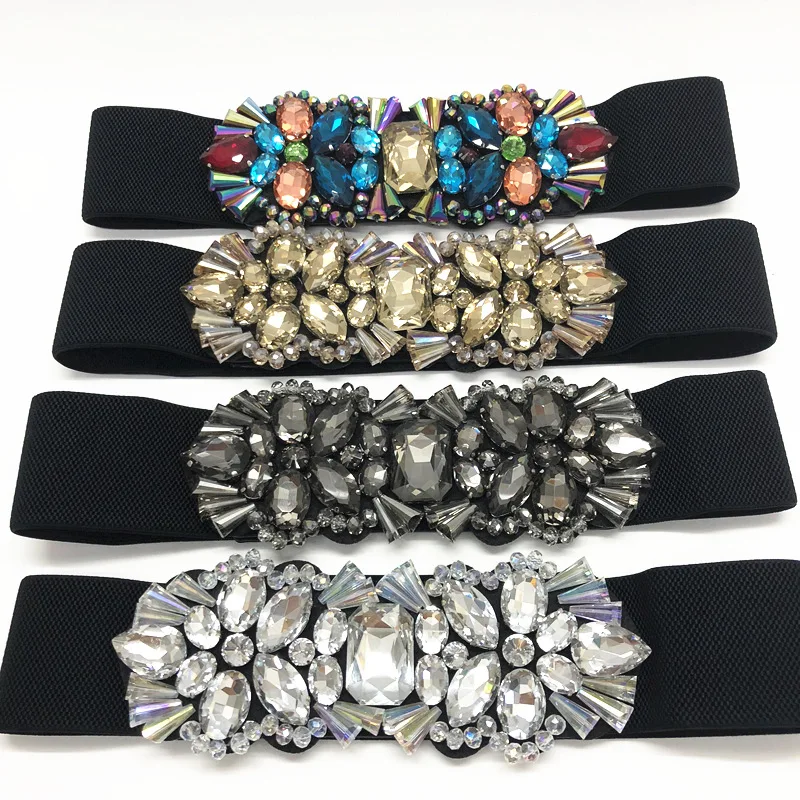 

2018 Flower Rhinestone Elastic Waist Belts Women Brand Luxury Crytal Gem Waistband Caestus Belt Fashion Ladies Dress Belt New
