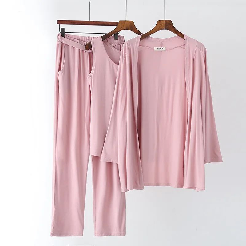 

Cotton 3 Pieces Pajamas Set For Women Round-neck Long Sleeve And Pants Winter Soft Thin Loose Female Sleepwear Home Clothes Suit