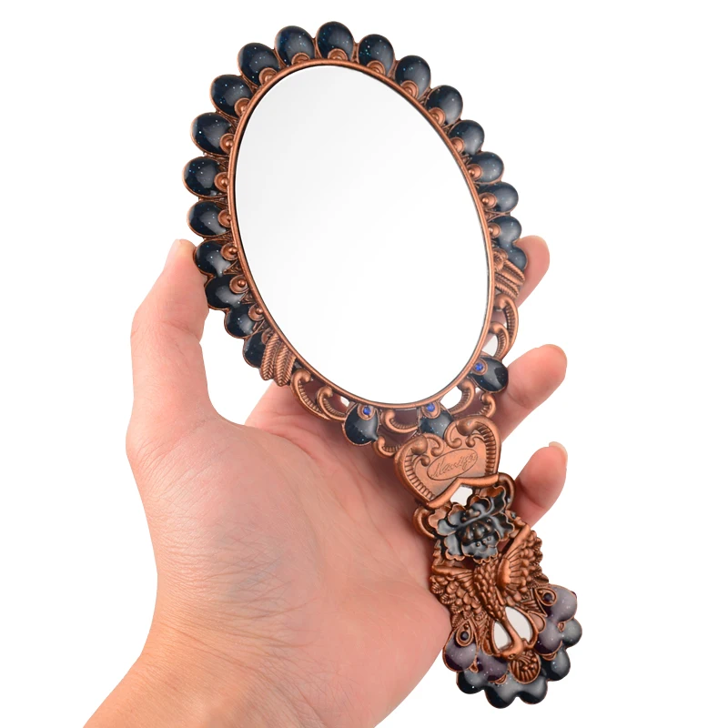 

Compact Handheld/Standing Cosmetic Makeup Mirrors with Peacock Tail in a Gift box, Mirror set, Comb+Vintage Mirror