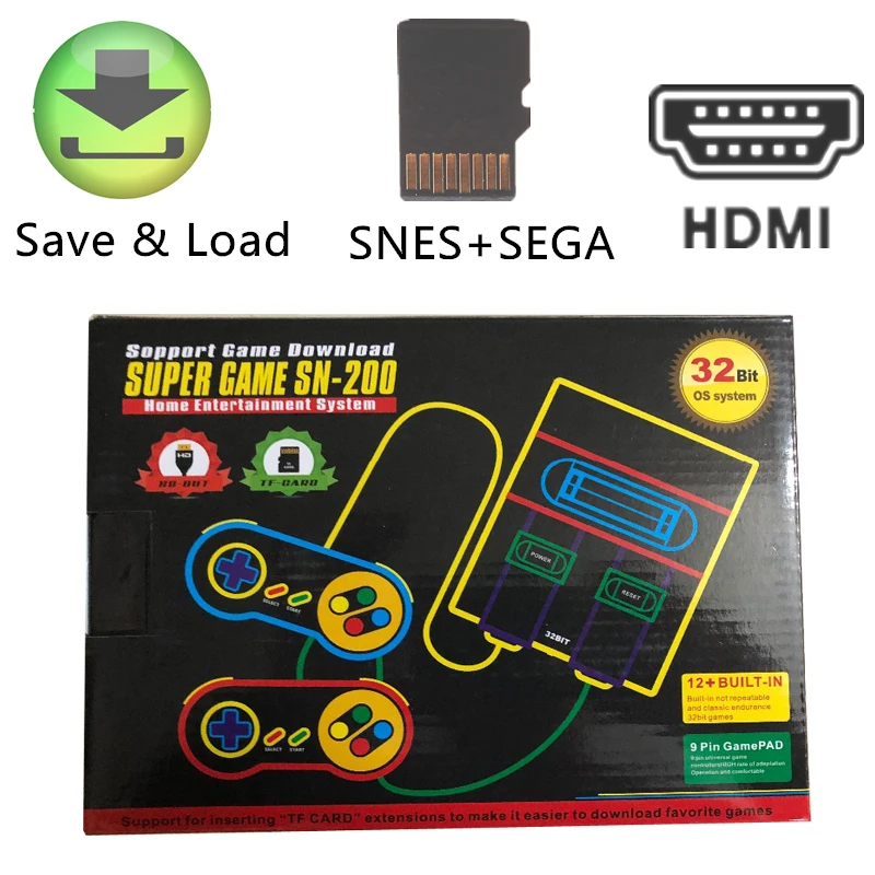 Игровая консоль HDMI в стиле ретро с слотом для карт TF для SNS для Sega megadrive поддерживает сохранение и загрузку с 128 различными играми для Snes