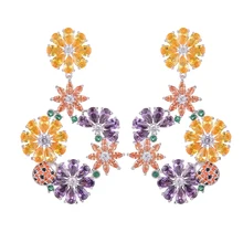 SisCathy Elegant AAA Cubic Zirconia Dangle Drop Flower Earrings for Women Party Bridal Wedding Jewelry Women Statement Earrings gulicx zircons elegant drop aaa cubic zirconia long big crystal bridal earring for wedding jewelry