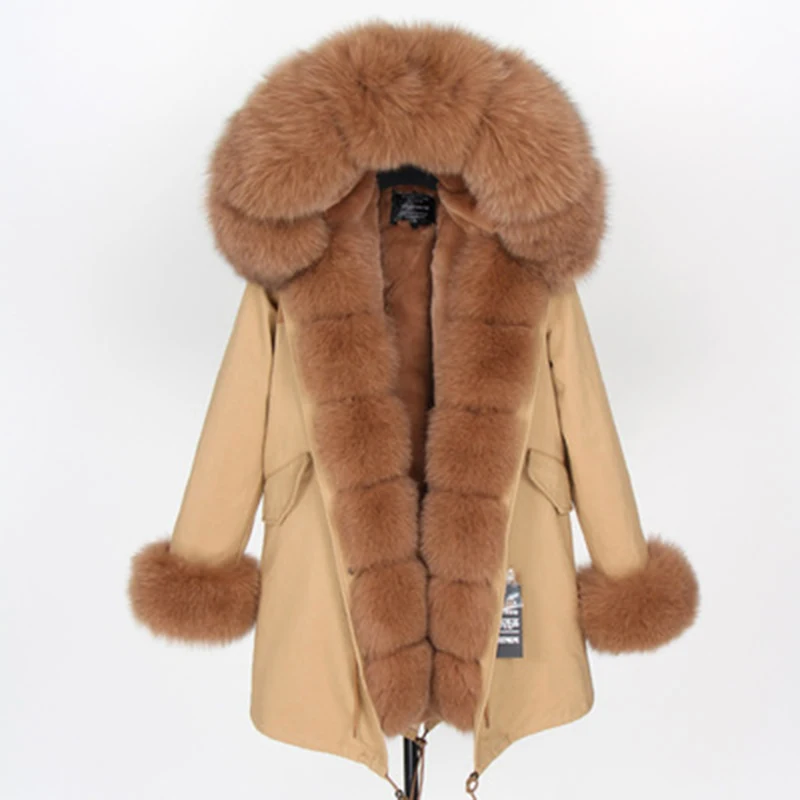 

2018 Real Fox Fur Collar Hood Short Long Parka Winter Jacket Women Natural Rabbit Fur Liner Real Fur Coat Streetwear Brand New