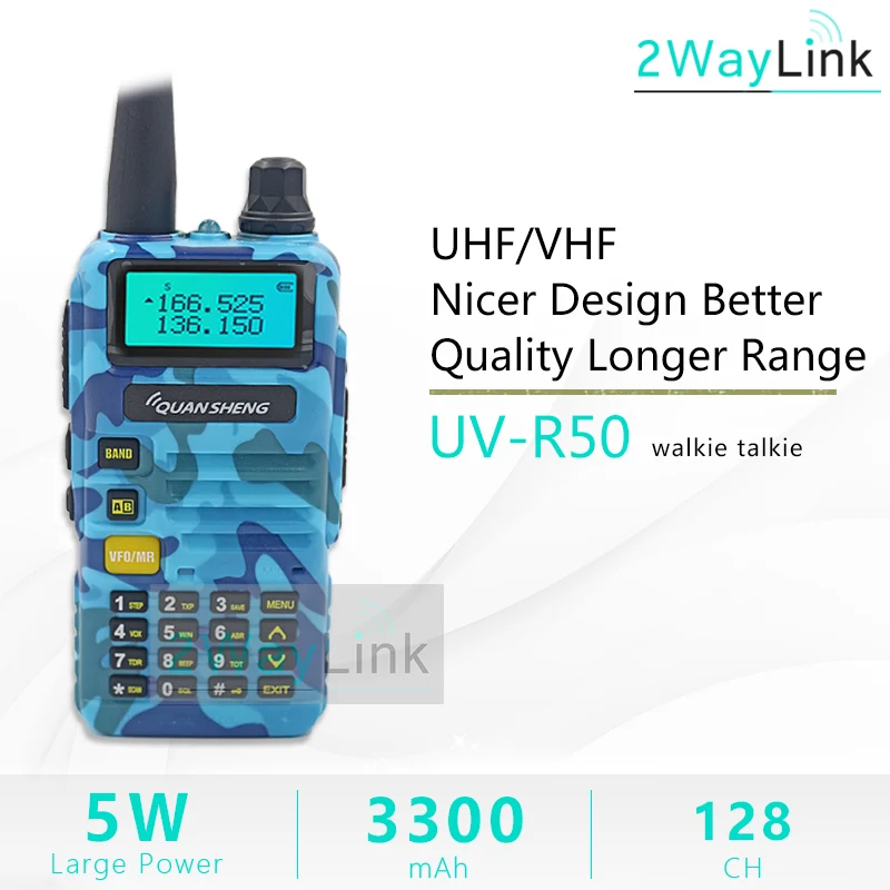 QuanSheng UV-R50 TG-UV2 Walkie Talkie UV-R50-2 UHF VHF 5 Вт двухстороннее радио 3300 мАч портативное Quansheng UV-R50(-1) Ham Radio TG-UV50R - Цвет: Blue