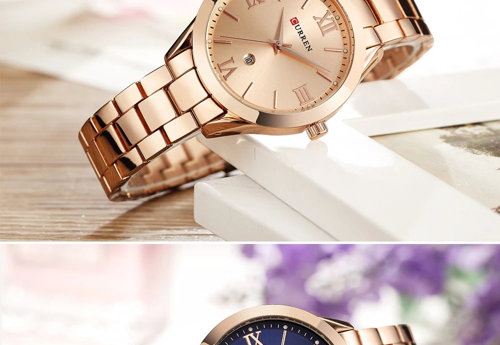CURREN 9007 женские роскошные брендовые золотые часы со стальным браслетом цифровые часы подарочные часы