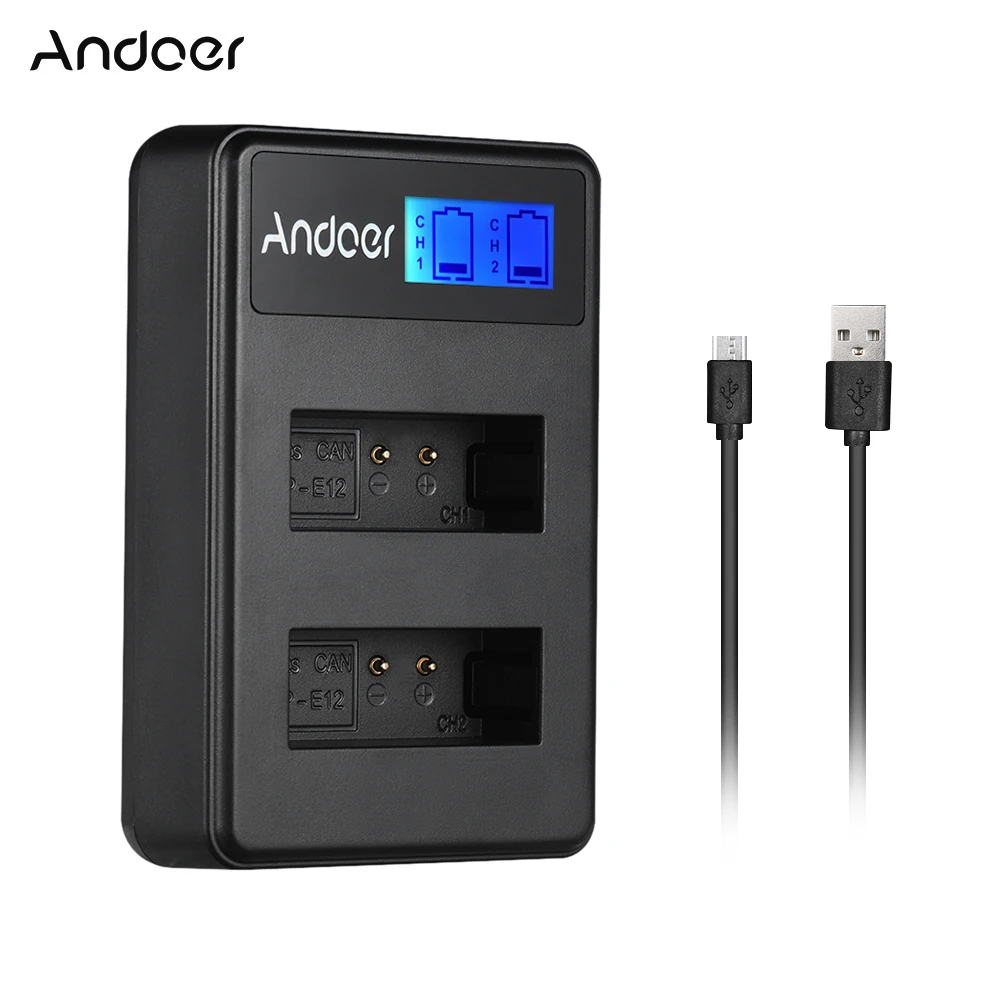 Andoer LCD2 LPE12 Двухканальное зарядное устройство для ЖК камеры с дисплеем Canon LP E12