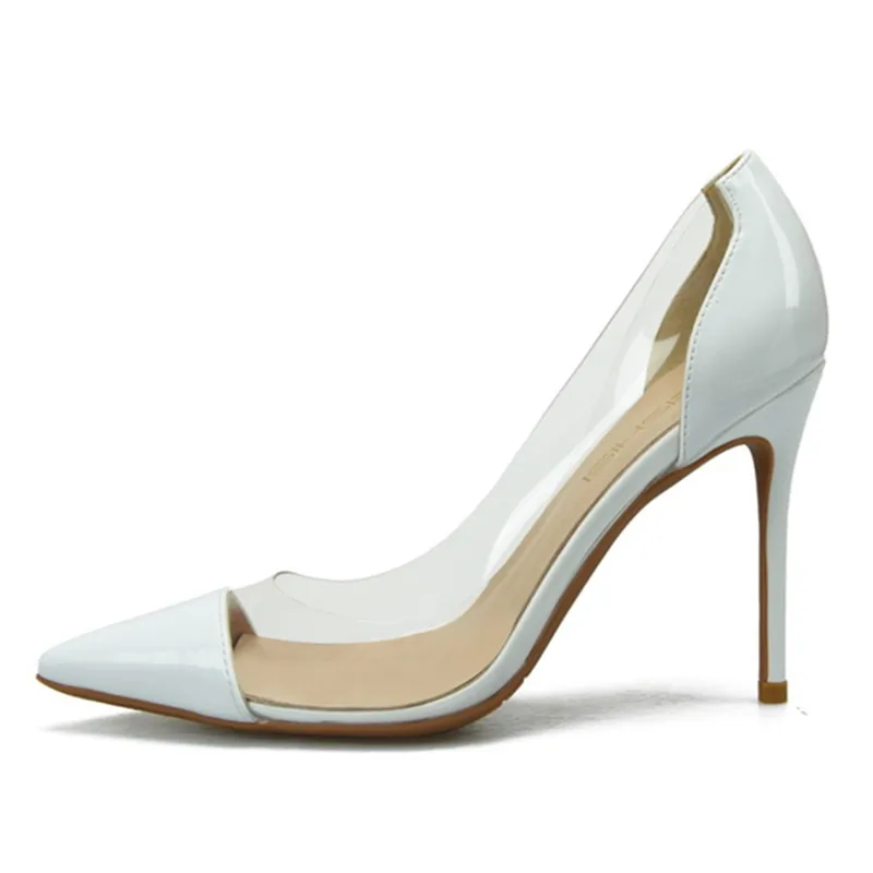 Pointu rouge Peu Transparent Bout Robe Pompes De Chaussures Cm Noir 2019 10 En Profonde 8 Cuir Pompe Talon nu Femmes 6 Véritable blanc Haut Mariage Slip on Stiletto 4wZw51Uq