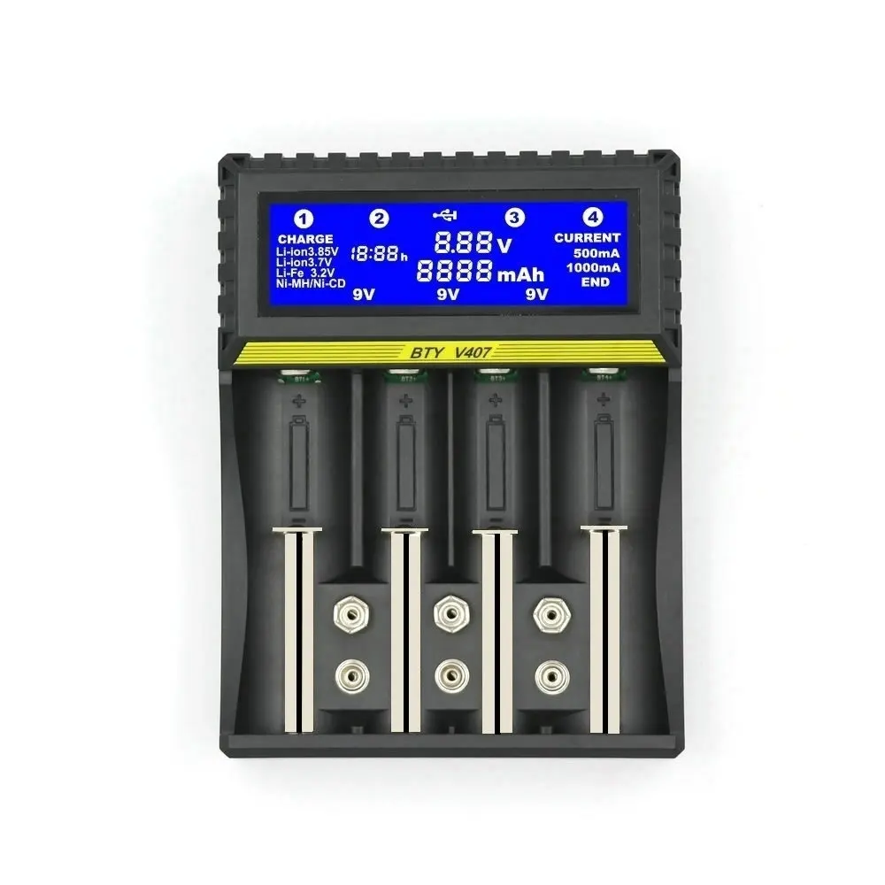 BTY-V407 Battery Charger Li-ion Li-fe Ni-MH Ni-CD Smart Fast Charger For 18650 26650 6F22 9V AA AAA 16340 14500 Battery Charger BTY-V407 Battery Charger Li-ion Li-fe Ni-MH Ni-CD Smart Fast Charger For 18650 26650 6F22 9V AA AAA 16340 14500 Battery Charger