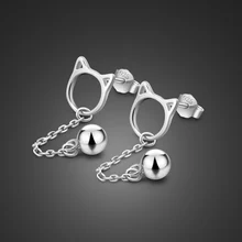 Новые женские 925 серебряные серьги-милый кот/колокольчик кулон-не-аллергические серьги из стерлингового серебра-девушка серебряное тело ювелирные изделия День рождения