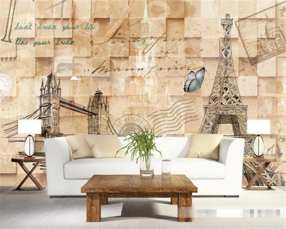 

Beibehang 3D Wallpaper Mosaic Eiffel Tower London Bridge Fresco Living Room Bedroom TV Background papel de parede para quarto