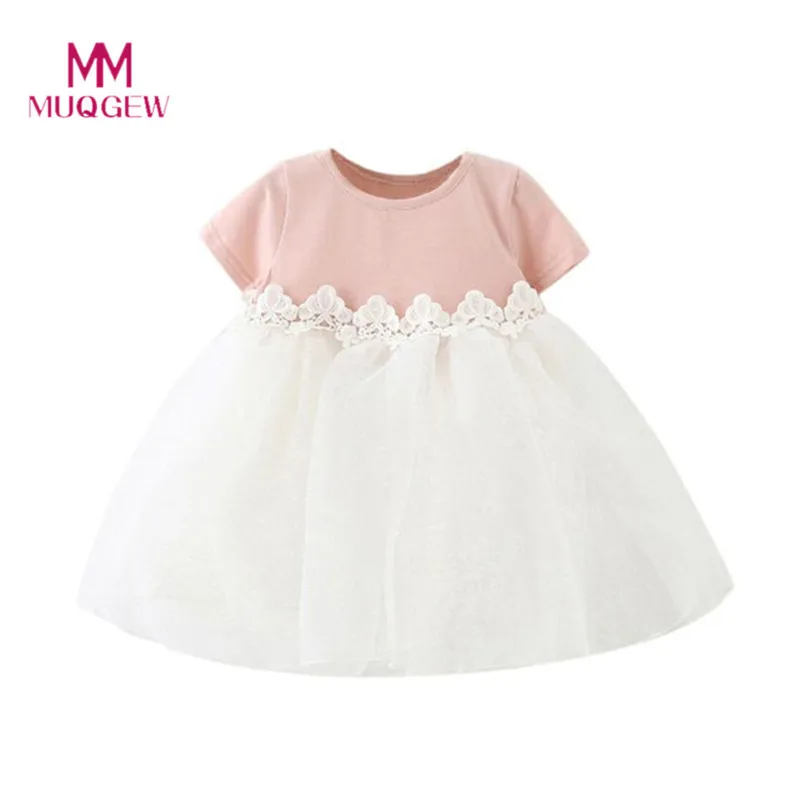 

Cute Baby Girls Dress Princess Pageant Birthday Party Wedding Dress Summer Short Sleeve Flower Bow Mesh Kids Dresses For Girls
