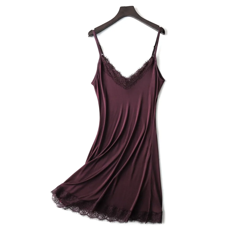 Women Full Slips 100% Natural SILK Lace slip Basic Anti emptied slips Adjustable shoulder Solid Nude Black White Purple 2018