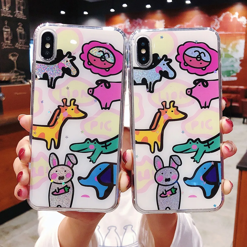 Luxury Glitter phone case For iphone XS MAX XR Cartoon Zoo Dynamic soft tpu Cases iPhone X 7 8 6S 6plus 7plus cases |