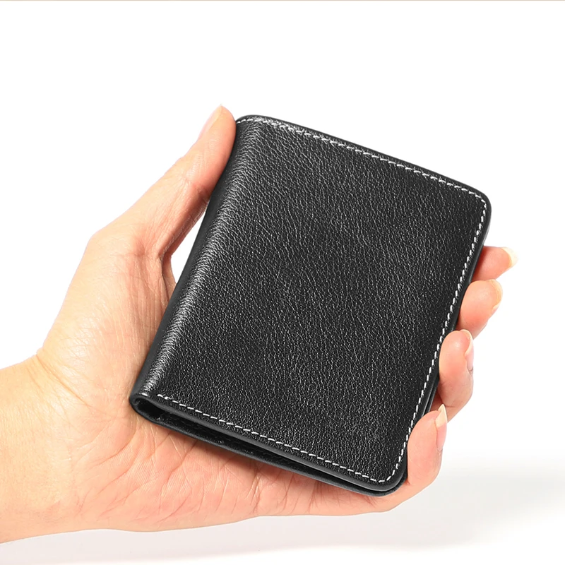 Мини кошелек из 100% натуральной кожи черный для мужчин маленькие мужские кошельки