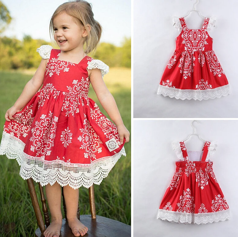 

Infant Toddler Kids Baby Girl Clothes Dresses Princess Party Pageant Shorts Sleeve Red Mini Tutu Flower Dress Girls 2-7Y
