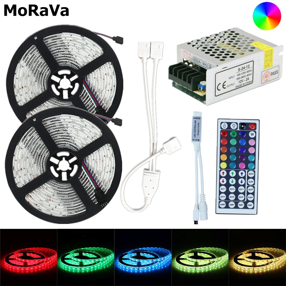 

5M 10M 15M Waterproof LED Strip SMD 5050 12V 150leds Super Bright RGB Diode Tape Light+44key LED Controller+Metal Power Supply