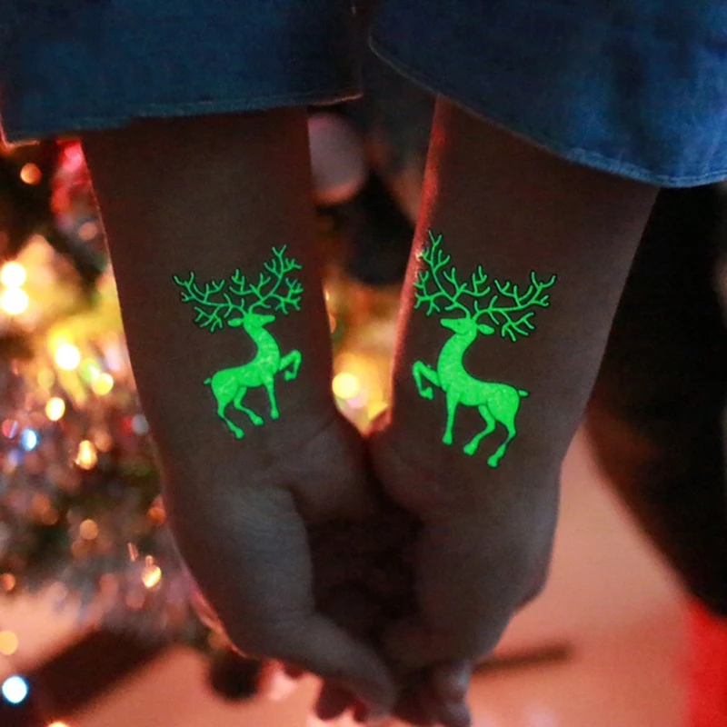 Christmas Luminous Tattoo Glow In The Dark Glitter Tatoo Flash Temporary Stickers For Safe Water Transfer Body Art | Дом и сад