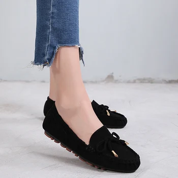 

2019 New Spring Butterfly-Knot Slip On Solid Flats Loafers Women Moccasins Shallow Round Toe Casual Flat Shoes XWD7265