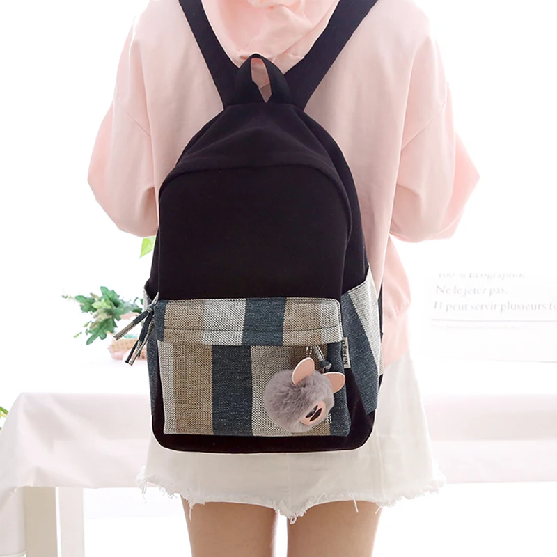 

2019 new design stripes girls canvas backpack women leisure bag teenager school student book bag daily young travel
